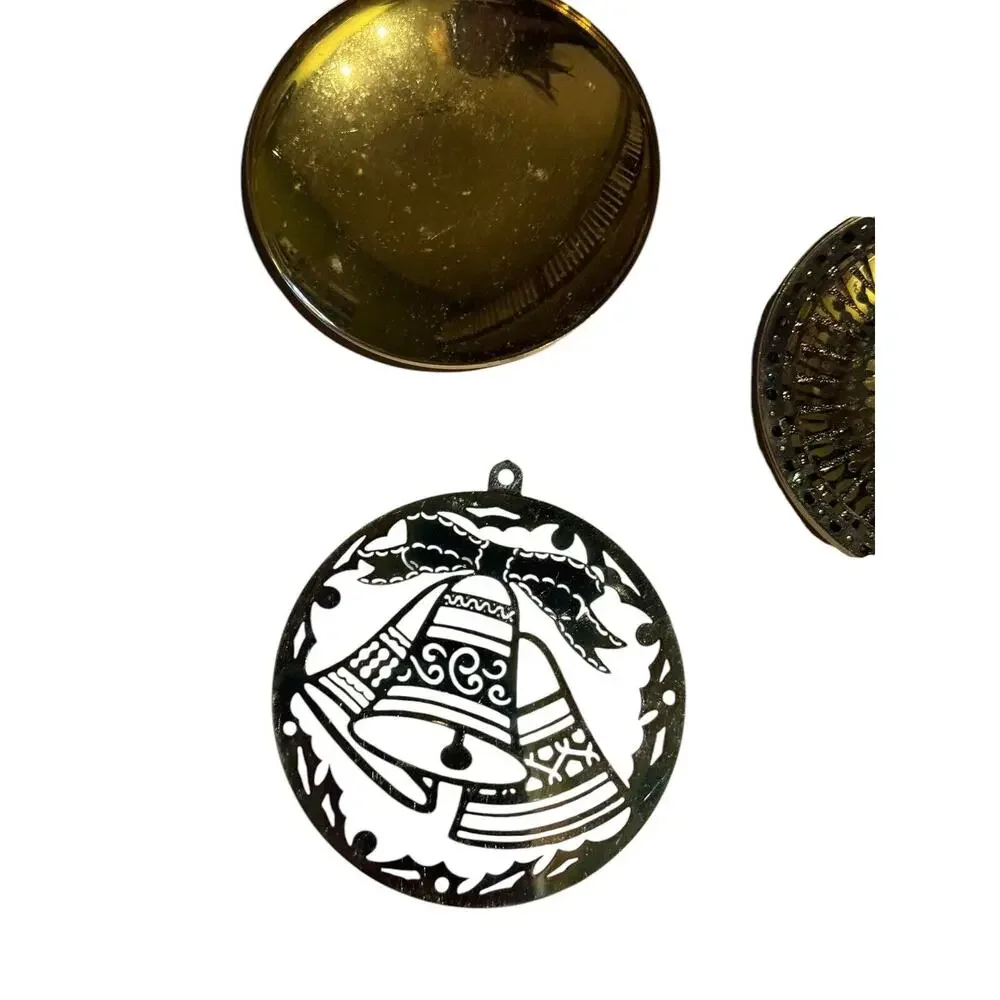 Oneida Disk Christmas Holiday VTG Ornament Set (7) Tree Bells Peace Star‎ READ